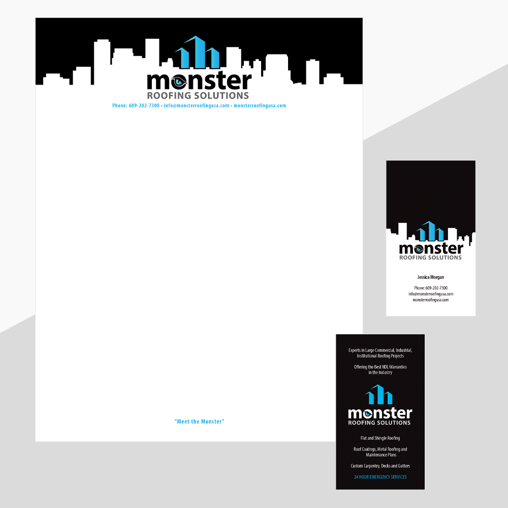 Monster Roofing Letterhead and Business Cards